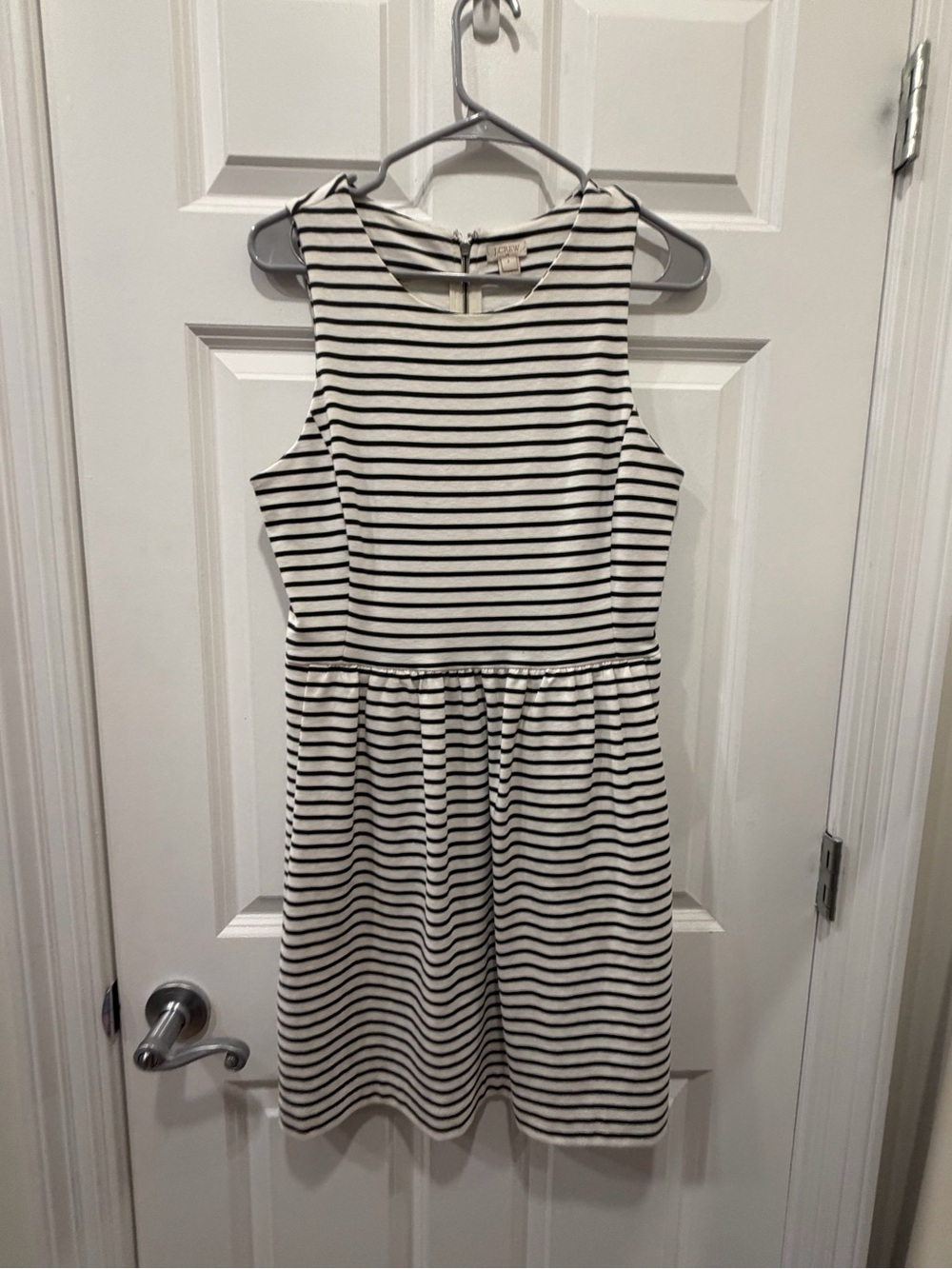 J. Crew Black & White Striped Sleeveless Knit Fit & FlareDress